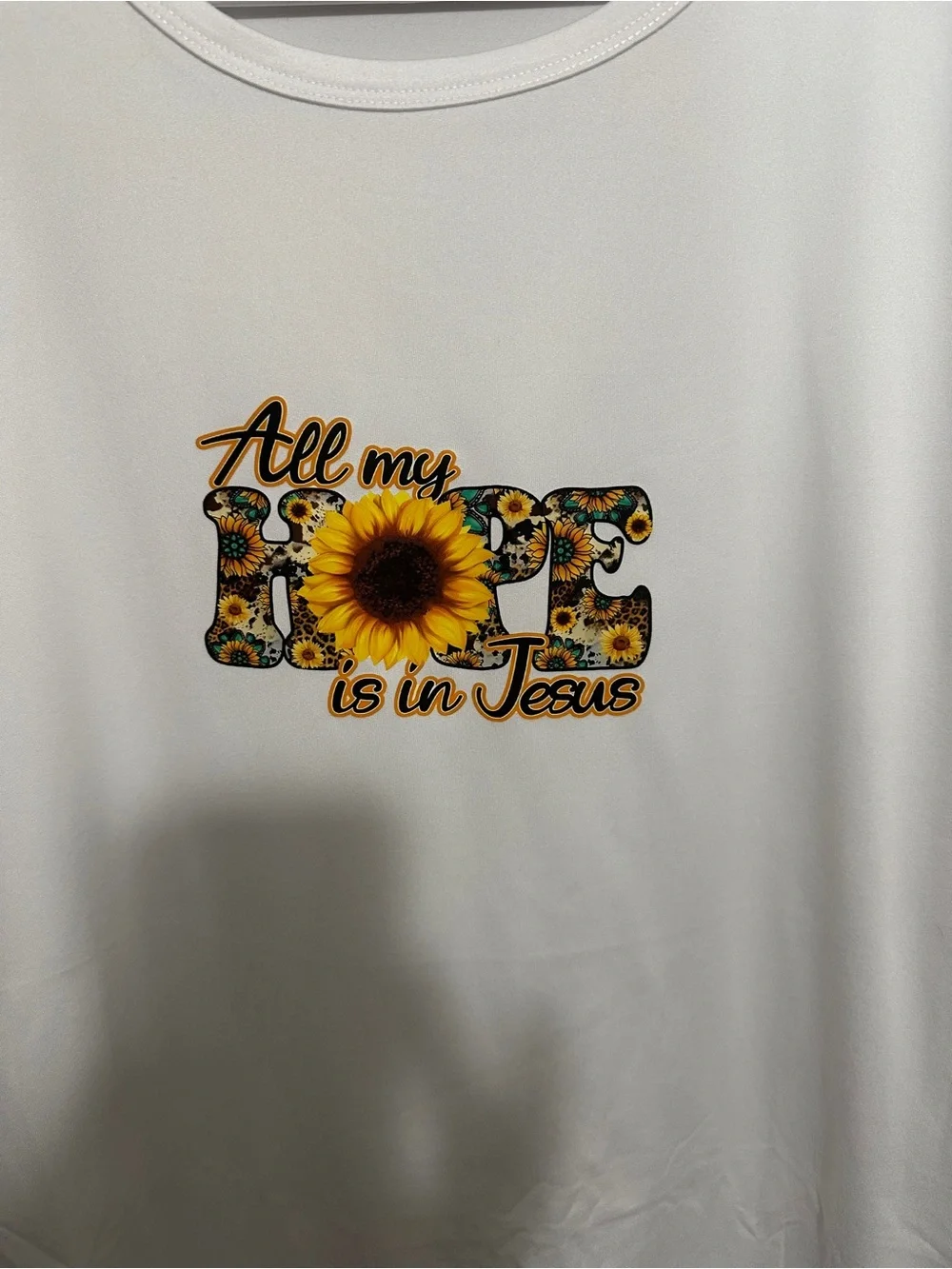 Women’s White Tee with Sunflower 'All My Hope Is In Jesus' Graphic L